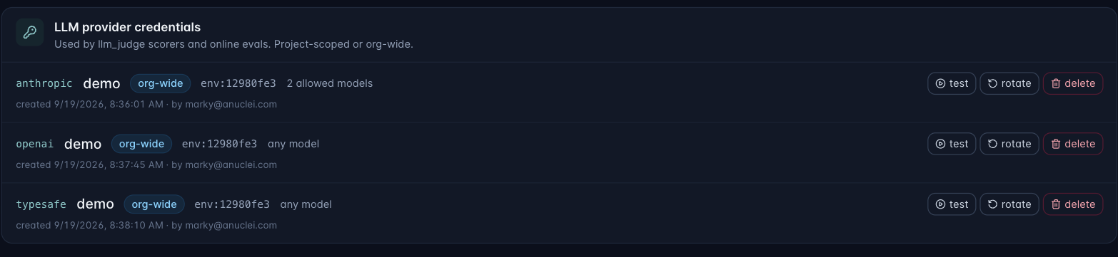 A provider credential restricted to two allowed models