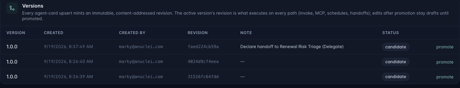 An agent's version history with a note on the latest save